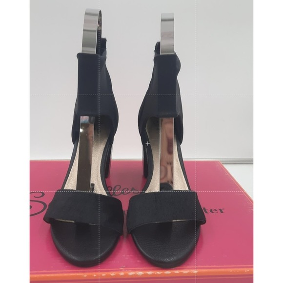 NWB Seychelles Prominent 8 Black Leather Calf Hair Open Toe Heels - Picture 3 of 6